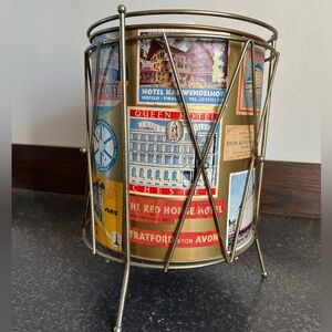 Vintage Hollywood Regency Gold Raised Filigree Waste Paper Basket Trash Can  MCM